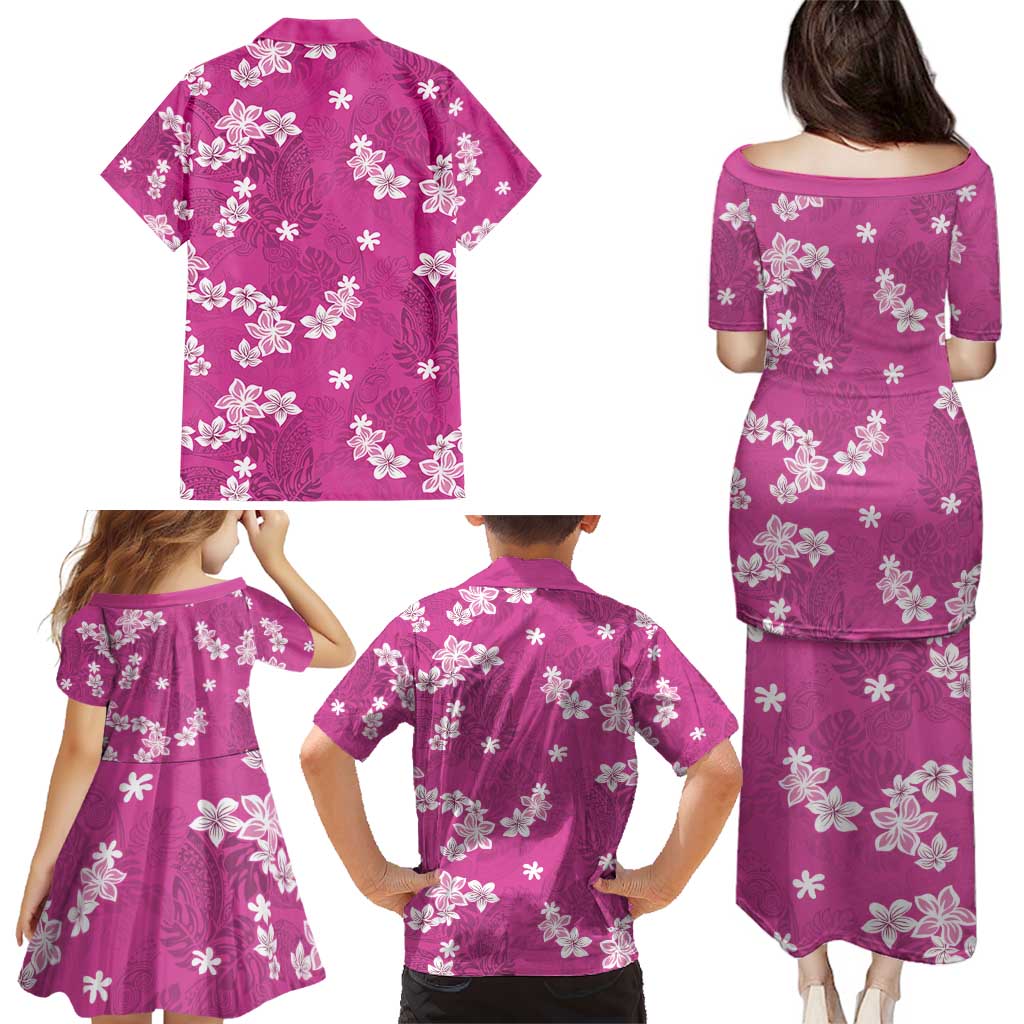 Hawaii Monstera Deliciosa Family Matching Puletasi and Hawaiian Shirt Pink Plumeria Polynesian Pattern LT05 - Polynesian Pride