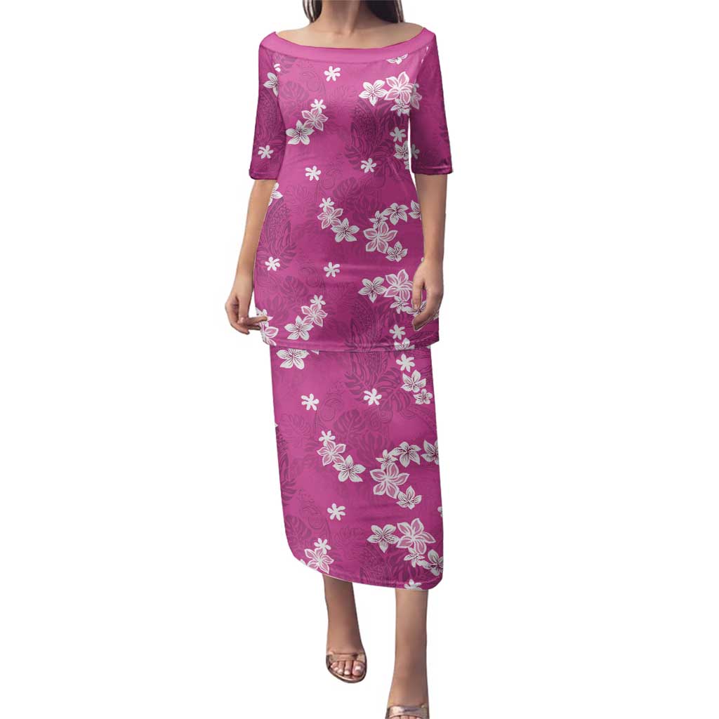 Hawaii Monstera Deliciosa Family Matching Puletasi and Hawaiian Shirt Pink Plumeria Polynesian Pattern LT05 Mom's Dress Pink - Polynesian Pride