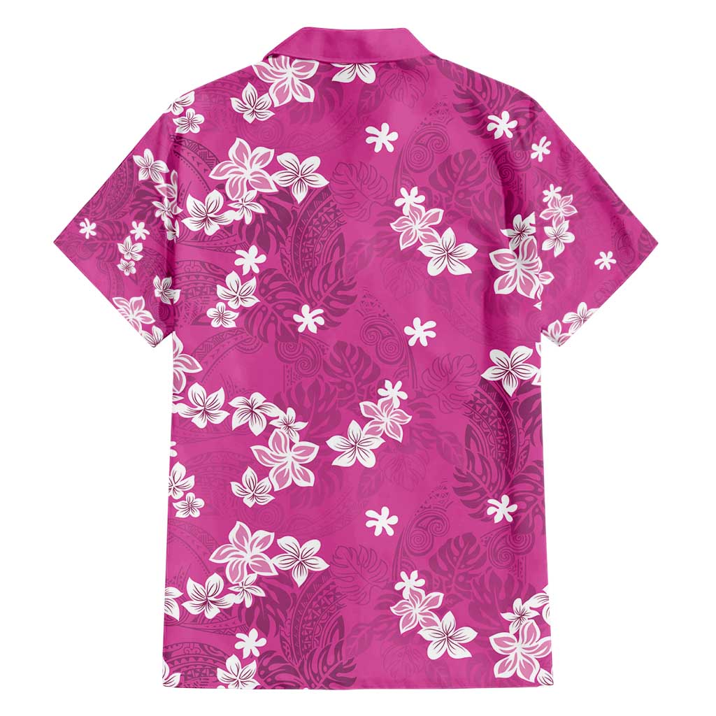 Hawaii Monstera Deliciosa Family Matching Short Sleeve Bodycon Dress and Hawaiian Shirt Pink Plumeria Polynesian Pattern LT05 - Polynesian Pride