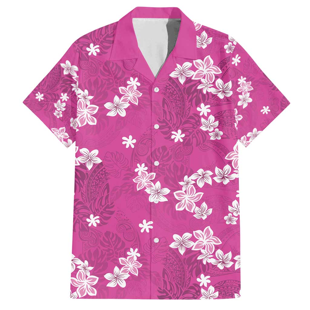 Hawaii Monstera Deliciosa Family Matching Summer Maxi Dress and Hawaiian Shirt Pink Plumeria Polynesian Pattern LT05 Dad's Shirt - Short Sleeve Pink - Polynesian Pride