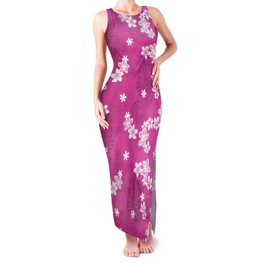 Hawaii Monstera Deliciosa Family Matching Tank Maxi Dress and Hawaiian Shirt Pink Plumeria Polynesian Pattern LT05 Mom's Dress Pink - Polynesian Pride