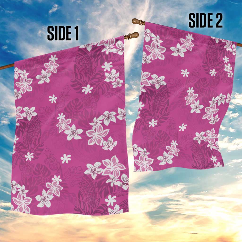 Hawaii Monstera Deliciosa Garden Flag Pink Plumeria Polynesian Pattern - Polynesian Pride