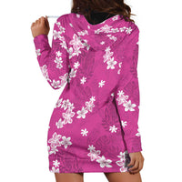 Hawaii Monstera Deliciosa Hoodie Dress Pink Plumeria Polynesian Pattern - Polynesian Pride