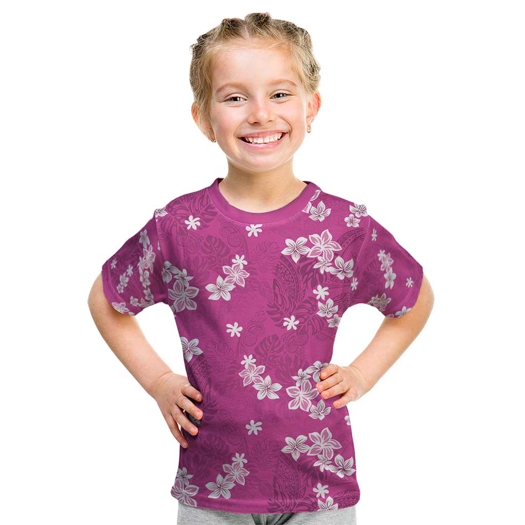 Hawaii Monstera Deliciosa Kid T Shirt Pink Plumeria Polynesian Pattern LT05 Pink - Polynesian Pride