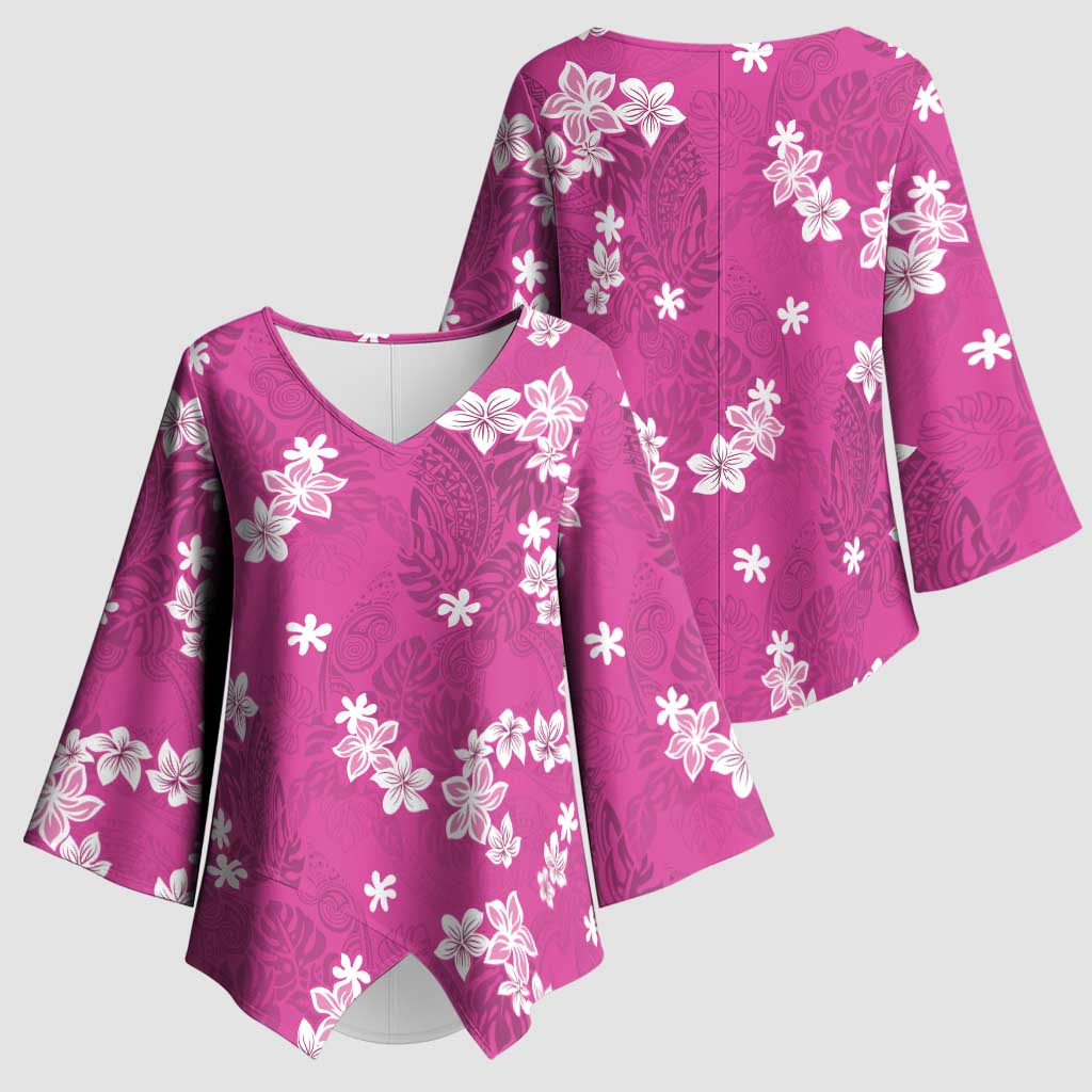Hawaii Monstera Deliciosa Kimono Sleeve Blouse Pink Plumeria Polynesian Pattern LT05 - Polynesian Pride