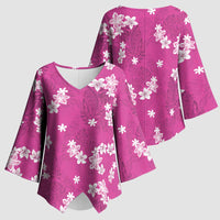 Hawaii Monstera Deliciosa Kimono Sleeve Blouse Pink Plumeria Polynesian Pattern LT05 - Polynesian Pride