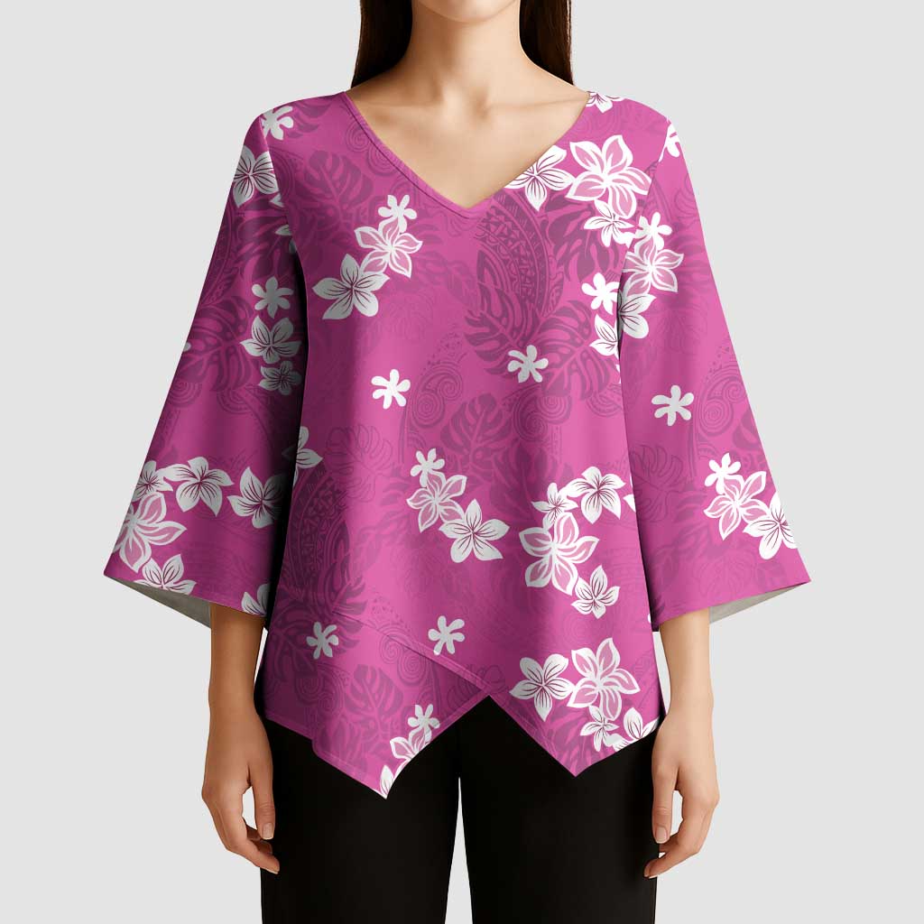 Hawaii Monstera Deliciosa Kimono Sleeve Blouse Pink Plumeria Polynesian Pattern LT05 - Polynesian Pride