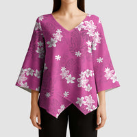 Hawaii Monstera Deliciosa Kimono Sleeve Blouse Pink Plumeria Polynesian Pattern LT05 - Polynesian Pride