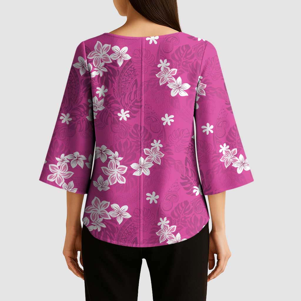 Hawaii Monstera Deliciosa Kimono Sleeve Blouse Pink Plumeria Polynesian Pattern LT05 - Polynesian Pride