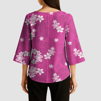 Hawaii Monstera Deliciosa Kimono Sleeve Blouse Pink Plumeria Polynesian Pattern LT05 - Polynesian Pride