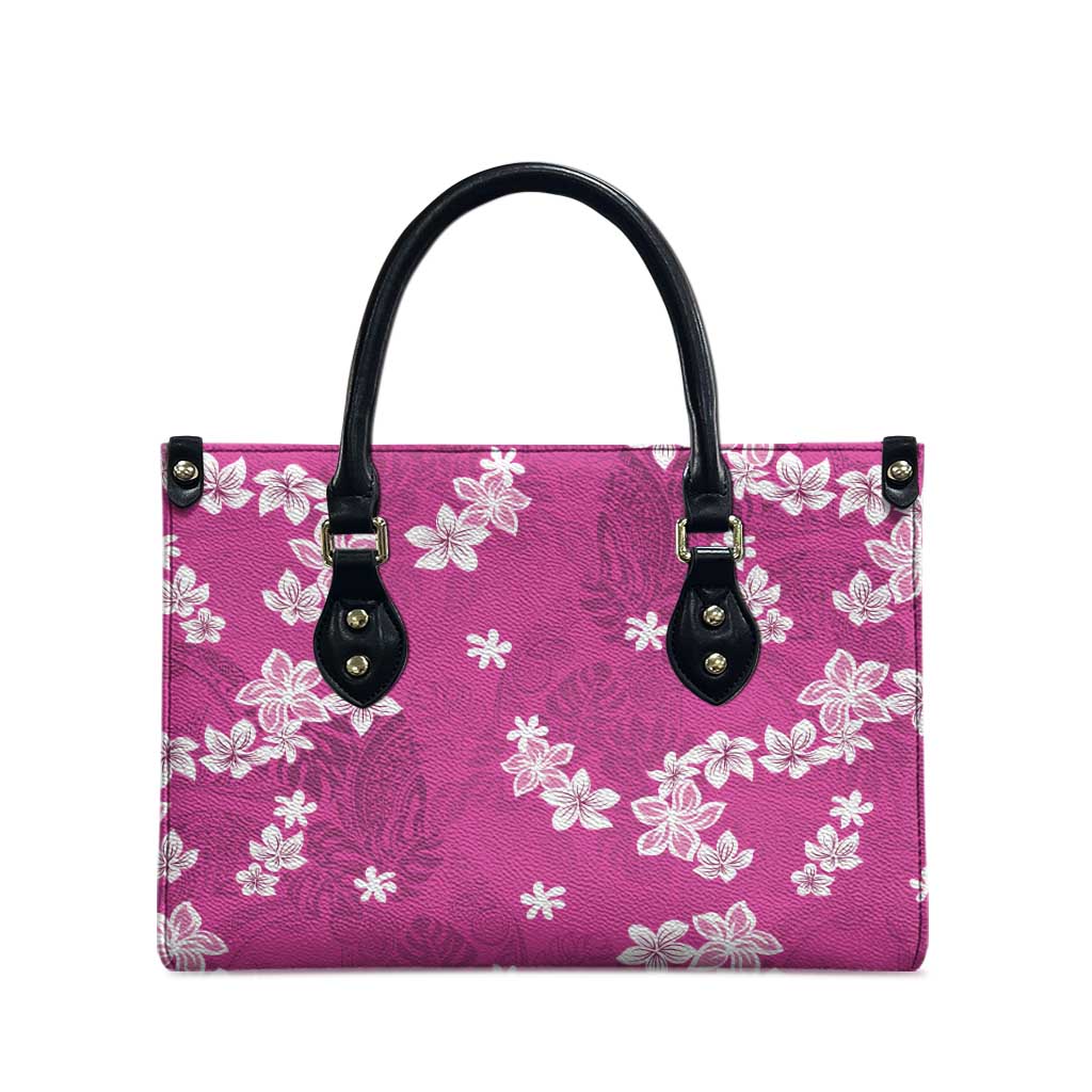 Hawaii Monstera Deliciosa Leather Bag Pink Plumeria Polynesian Pattern - Polynesian Pride