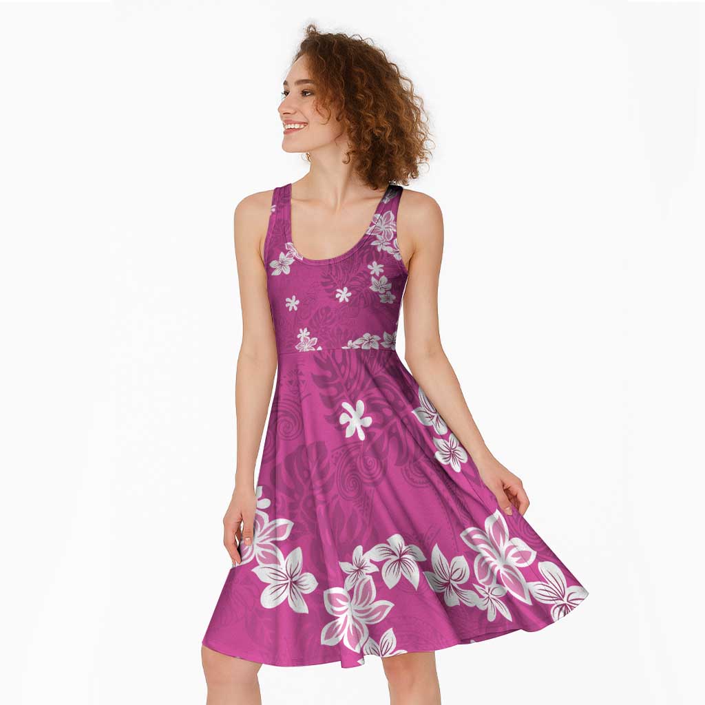 Hawaii Monstera Deliciosa Midi Dress Pink Plumeria Polynesian Pattern LT05 - Polynesian Pride