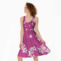 Hawaii Monstera Deliciosa Midi Dress Pink Plumeria Polynesian Pattern LT05 - Polynesian Pride