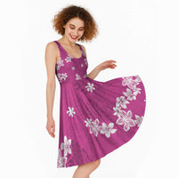 Hawaii Monstera Deliciosa Midi Dress Pink Plumeria Polynesian Pattern LT05 - Polynesian Pride