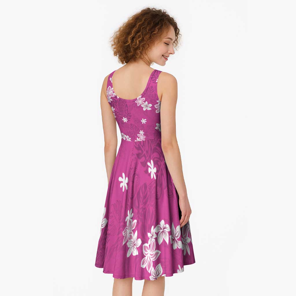 Hawaii Monstera Deliciosa Midi Dress Pink Plumeria Polynesian Pattern LT05 - Polynesian Pride