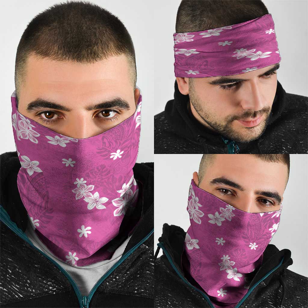 Hawaii Monstera Deliciosa Neck Gaiter Pink Plumeria Polynesian Pattern - Polynesian Pride