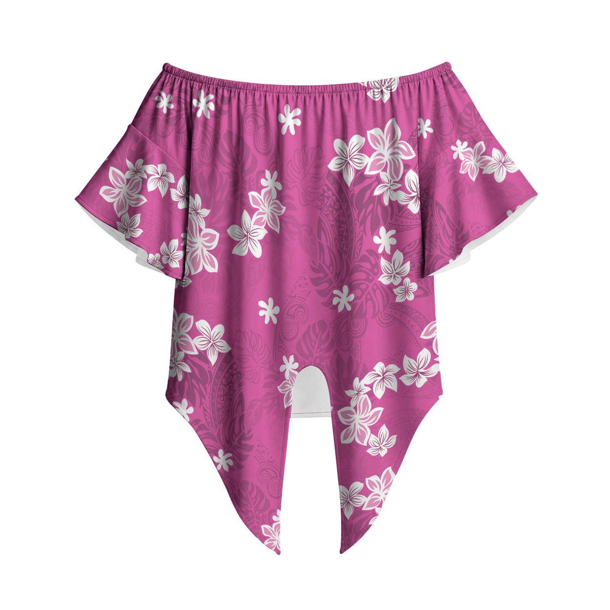 Hawaii Monstera Deliciosa Off Shoulder Wrap Waist Top Pink Plumeria Polynesian Pattern LT05 Pink - Polynesian Pride