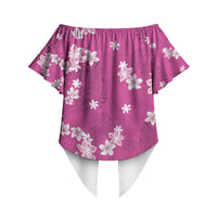 Hawaii Monstera Deliciosa Off Shoulder Wrap Waist Top Pink Plumeria Polynesian Pattern LT05 - Polynesian Pride