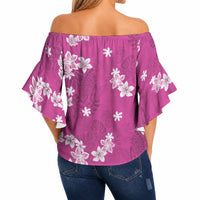 Hawaii Monstera Deliciosa Off Shoulder Wrap Waist Top Pink Plumeria Polynesian Pattern LT05 - Polynesian Pride