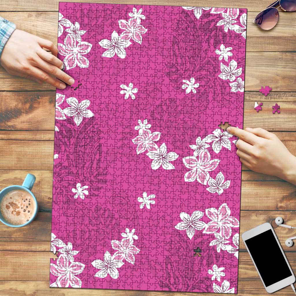 Hawaii Monstera Deliciosa Puzzle Pink Plumeria Polynesian Pattern - Polynesian Pride