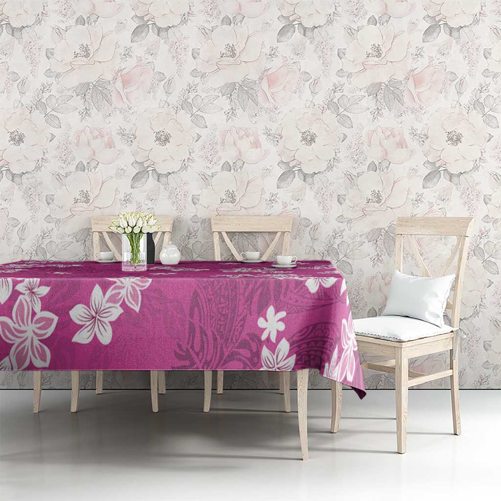 Hawaii Monstera Deliciosa Tablecloth Pink Plumeria Polynesian Pattern - Polynesian Pride