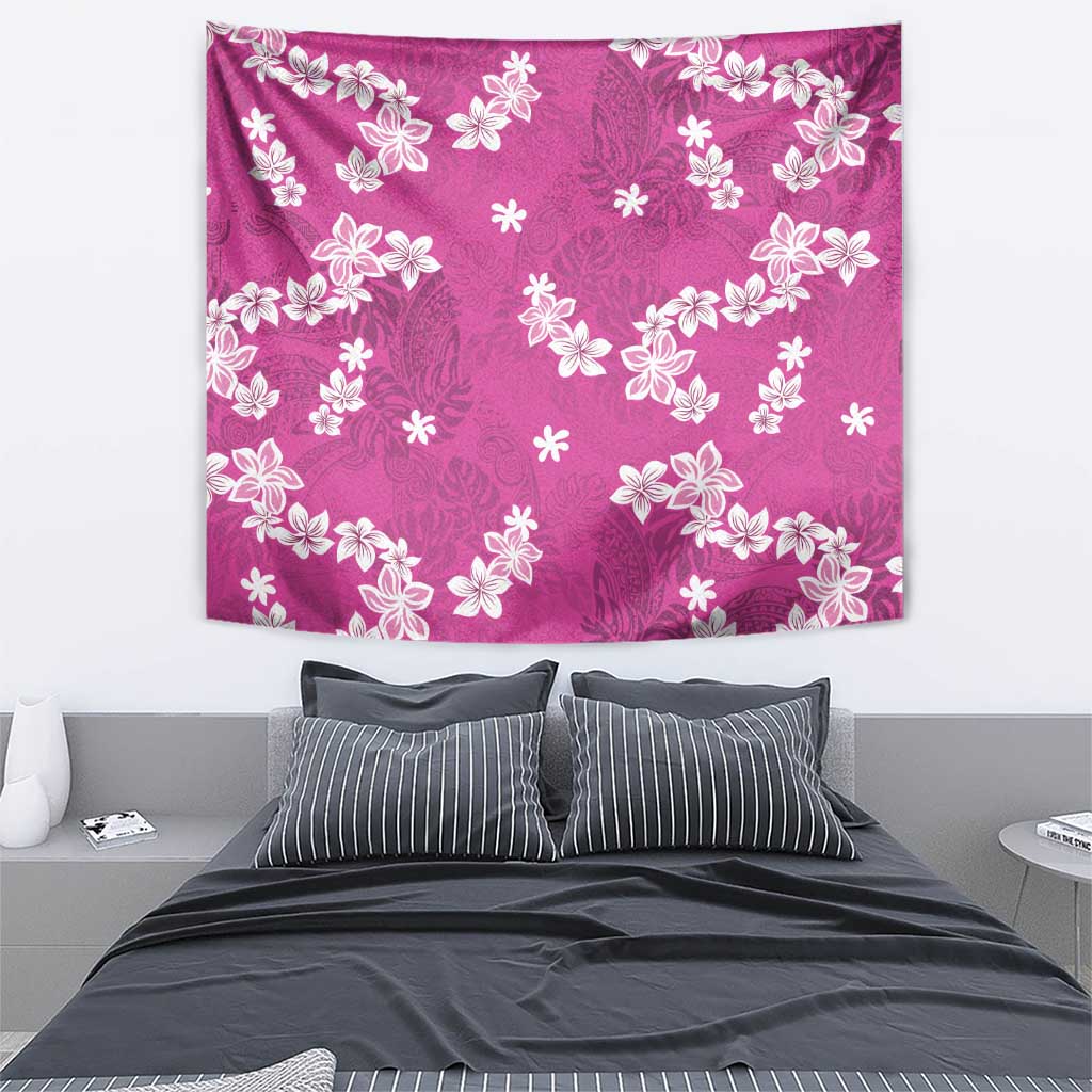 Hawaii Monstera Deliciosa Tapestry Pink Plumeria Polynesian Pattern - Polynesian Pride