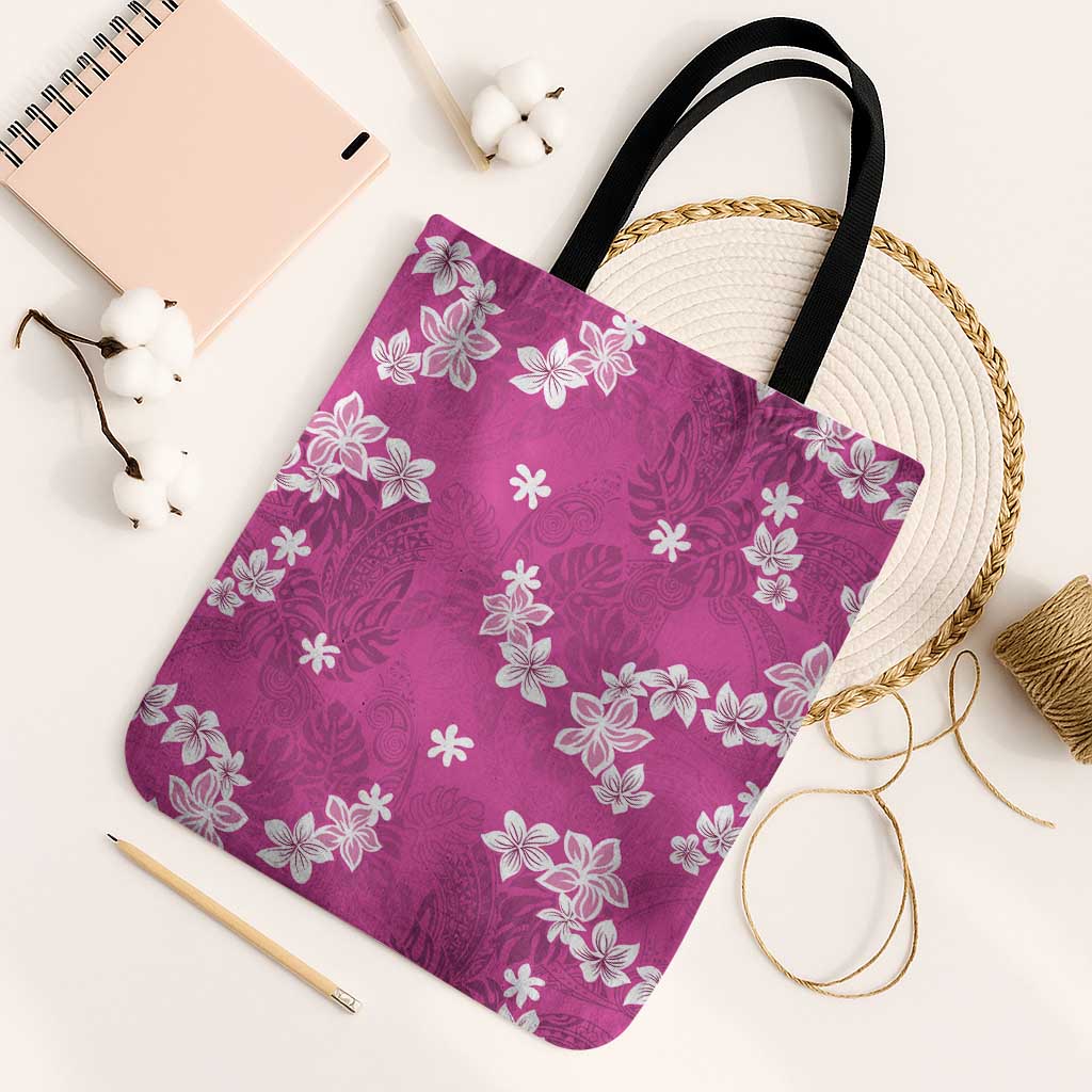 Hawaii Monstera Deliciosa Tote Bag Pink Plumeria Polynesian Pattern - Polynesian Pride