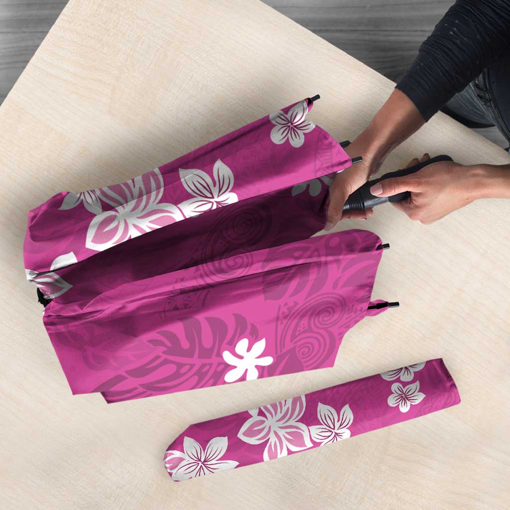 Hawaii Monstera Deliciosa Umbrella Pink Plumeria Polynesian Pattern - Polynesian Pride