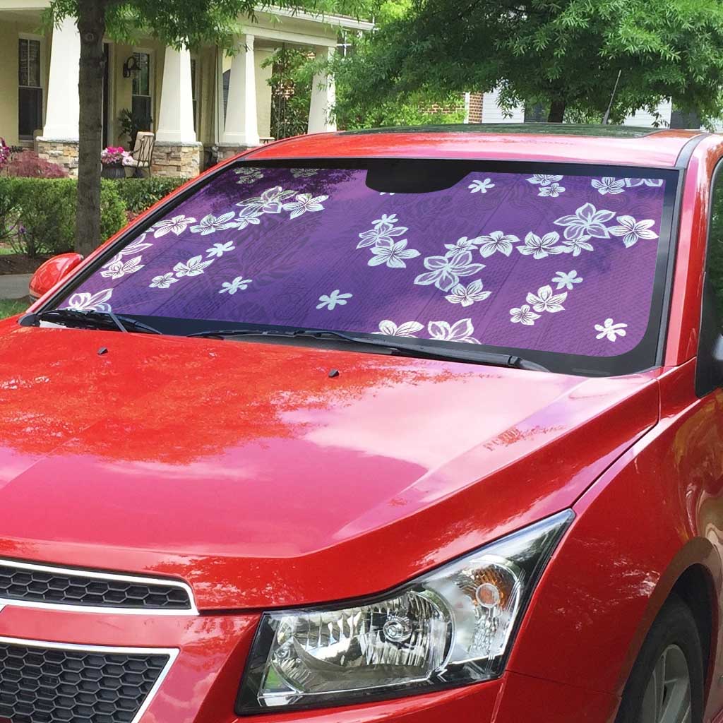 Hawaii Monstera Deliciosa Auto Sun Shade Purple Plumeria Polynesian Pattern - Polynesian Pride