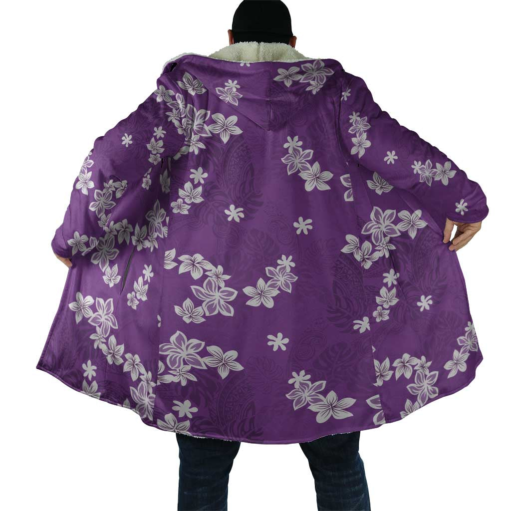 Hawaii Monstera Deliciosa Cloak Purple Plumeria Polynesian Pattern - Polynesian Pride