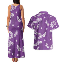 Hawaii Monstera Deliciosa Couples Matching Tank Maxi Dress and Hawaiian Shirt Purple Plumeria Polynesian Pattern - Polynesian Pride