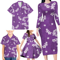 Hawaii Monstera Deliciosa Family Matching Long Sleeve Bodycon Dress and Hawaiian Shirt Purple Plumeria Polynesian Pattern LT05 - Polynesian Pride