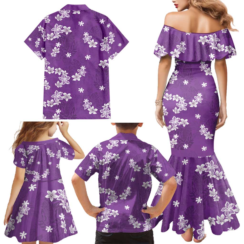 Hawaii Monstera Deliciosa Family Matching Mermaid Dress and Hawaiian Shirt Purple Plumeria Polynesian Pattern LT05 - Polynesian Pride