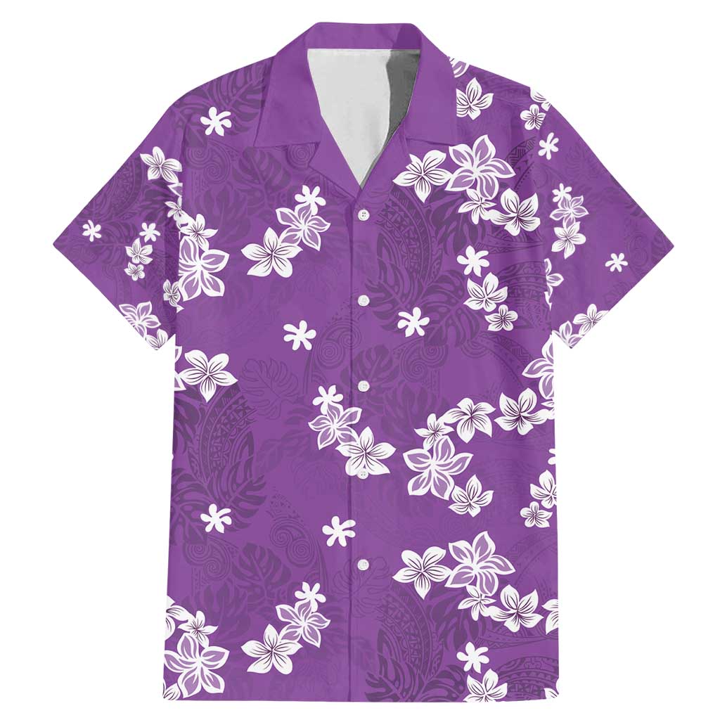 Hawaii Monstera Deliciosa Family Matching Mermaid Dress and Hawaiian Shirt Purple Plumeria Polynesian Pattern LT05 Dad's Shirt - Short Sleeve Purple - Polynesian Pride