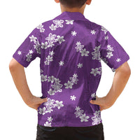 Hawaii Monstera Deliciosa Family Matching Off The Shoulder Long Sleeve Dress and Hawaiian Shirt Purple Plumeria Polynesian Pattern LT05 - Polynesian Pride