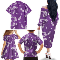 Hawaii Monstera Deliciosa Family Matching Off The Shoulder Long Sleeve Dress and Hawaiian Shirt Purple Plumeria Polynesian Pattern LT05 - Polynesian Pride
