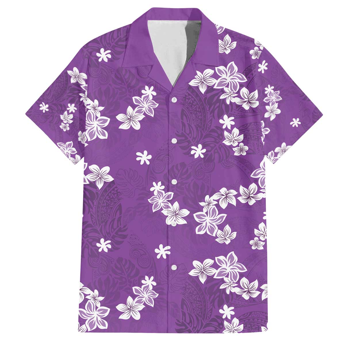 Hawaii Monstera Deliciosa Family Matching Off The Shoulder Long Sleeve Dress and Hawaiian Shirt Purple Plumeria Polynesian Pattern LT05 Dad's Shirt - Short Sleeve Purple - Polynesian Pride