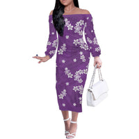 Hawaii Monstera Deliciosa Family Matching Off The Shoulder Long Sleeve Dress and Hawaiian Shirt Purple Plumeria Polynesian Pattern LT05 Mom's Dress Purple - Polynesian Pride