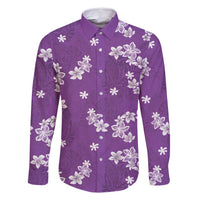 Hawaii Monstera Deliciosa Family Matching Off Shoulder Maxi Dress and Hawaiian Shirt Purple Plumeria Polynesian Pattern LT05 Dad's Shirt - Long Sleeve Purple - Polynesian Pride