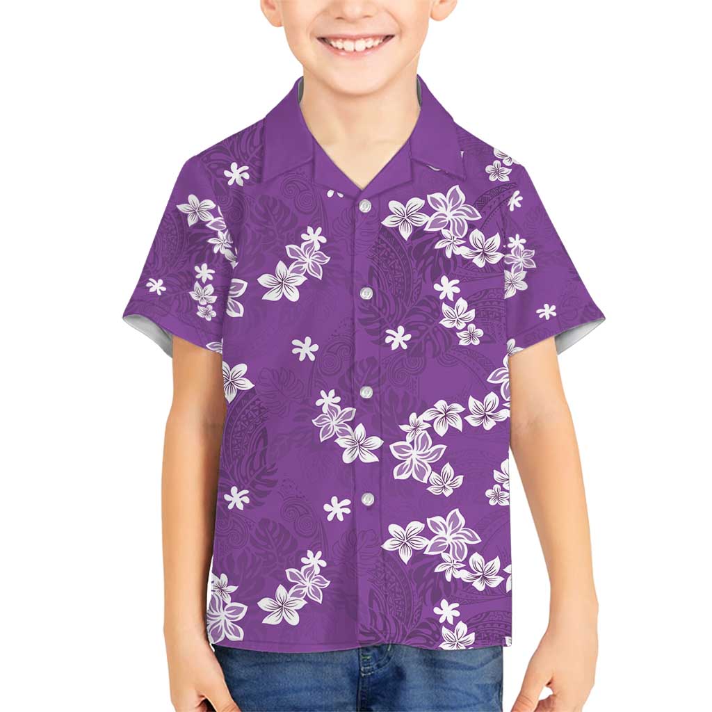Hawaii Monstera Deliciosa Family Matching Off Shoulder Maxi Dress and Hawaiian Shirt Purple Plumeria Polynesian Pattern LT05 Son's Shirt Purple - Polynesian Pride