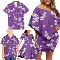 Hawaii Monstera Deliciosa Family Matching Off Shoulder Short Dress and Hawaiian Shirt Purple Plumeria Polynesian Pattern LT05 - Polynesian Pride