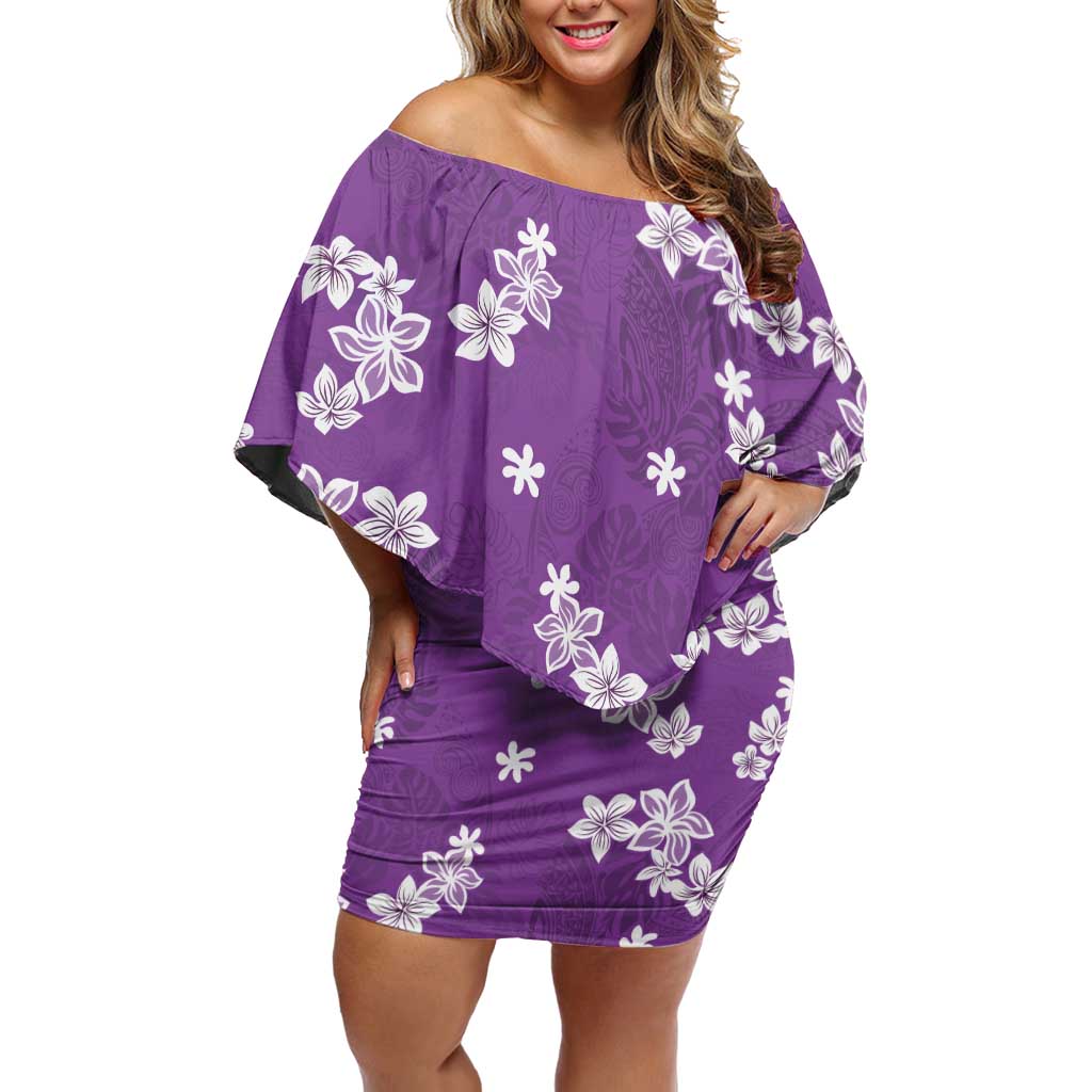 Hawaii Monstera Deliciosa Family Matching Off Shoulder Short Dress and Hawaiian Shirt Purple Plumeria Polynesian Pattern LT05 Mom's Dress Purple - Polynesian Pride