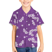 Hawaii Monstera Deliciosa Family Matching Off Shoulder Short Dress and Hawaiian Shirt Purple Plumeria Polynesian Pattern LT05 Son's Shirt Purple - Polynesian Pride