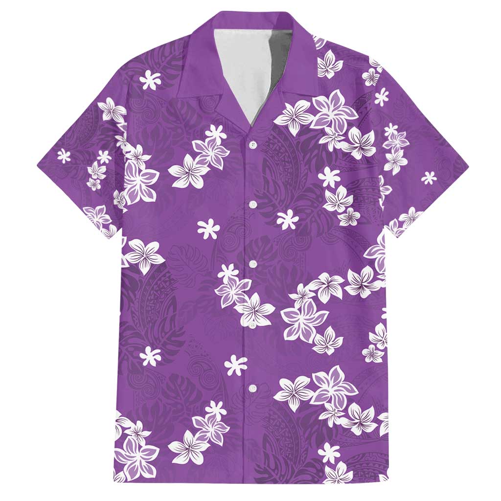 Hawaii Monstera Deliciosa Family Matching Puletasi and Hawaiian Shirt Purple Plumeria Polynesian Pattern LT05 Dad's Shirt - Short Sleeve Purple - Polynesian Pride