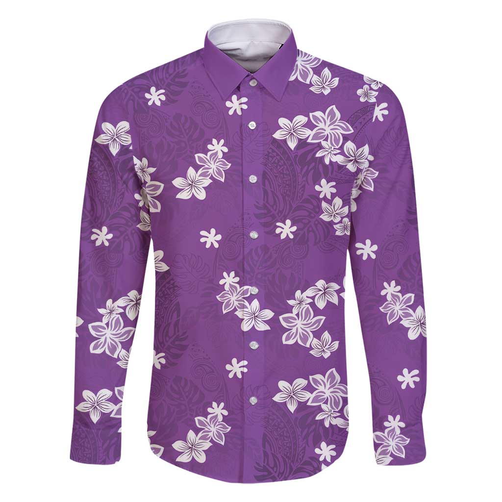 Hawaii Monstera Deliciosa Family Matching Summer Maxi Dress and Hawaiian Shirt Purple Plumeria Polynesian Pattern LT05 Dad's Shirt - Long Sleeve Purple - Polynesian Pride