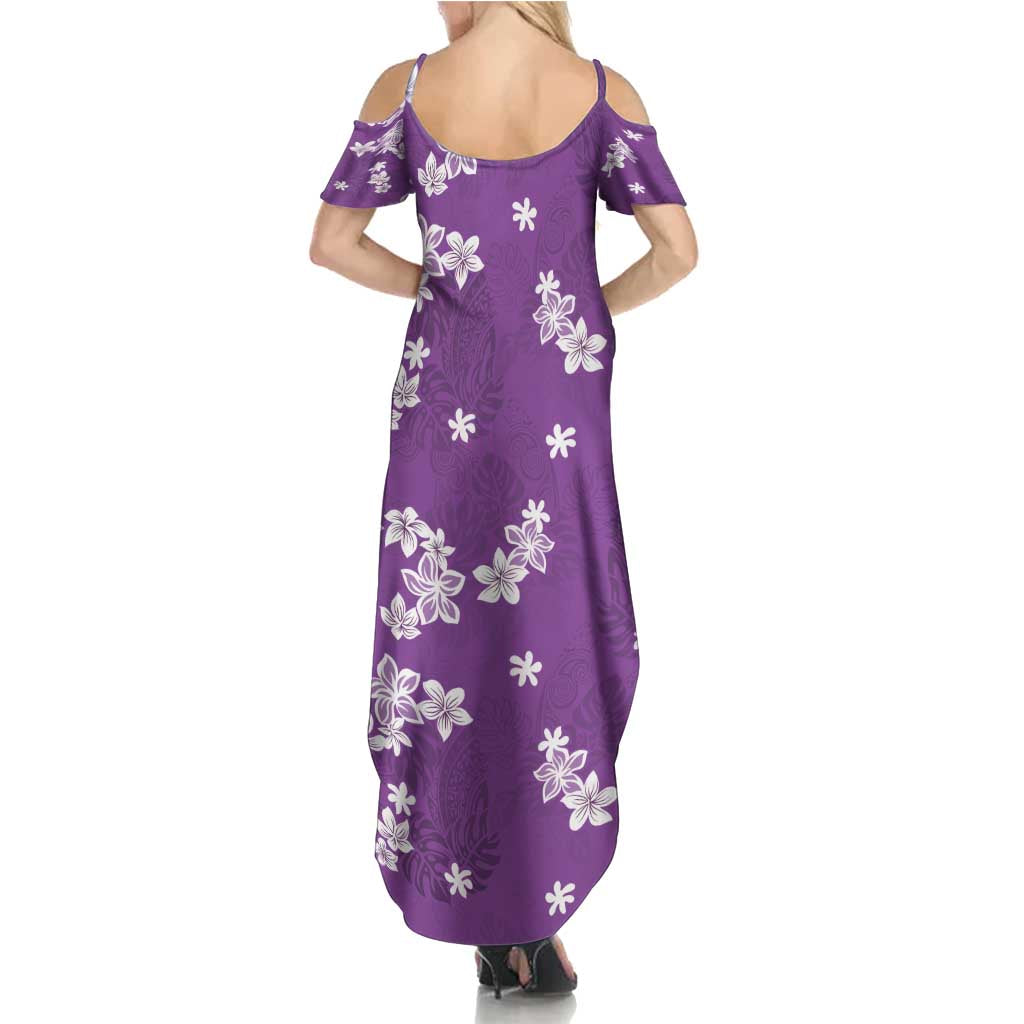 Hawaii Monstera Deliciosa Family Matching Summer Maxi Dress and Hawaiian Shirt Purple Plumeria Polynesian Pattern LT05 - Polynesian Pride