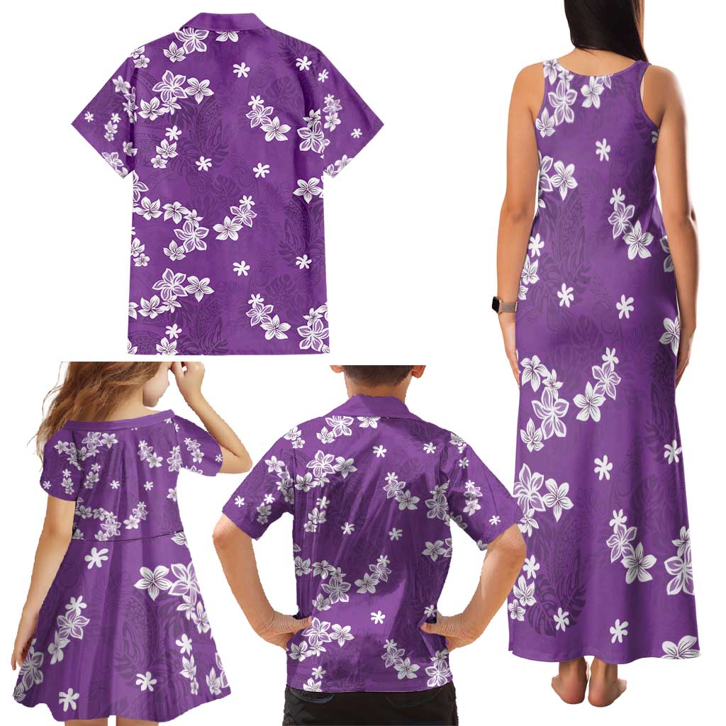 Hawaii Monstera Deliciosa Family Matching Tank Maxi Dress and Hawaiian Shirt Purple Plumeria Polynesian Pattern LT05 - Polynesian Pride