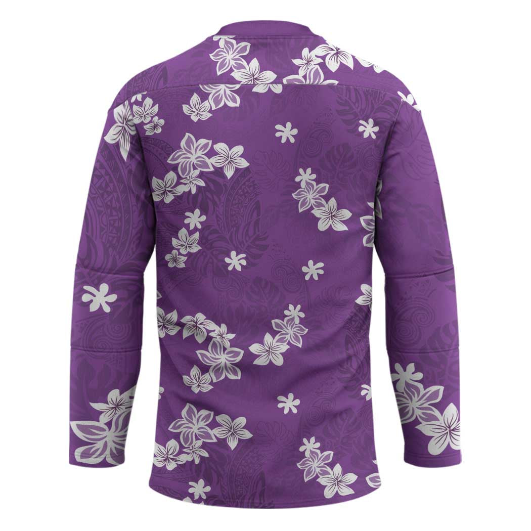 Hawaii Monstera Deliciosa Hockey Jersey Purple Plumeria Polynesian Pattern - Polynesian Pride