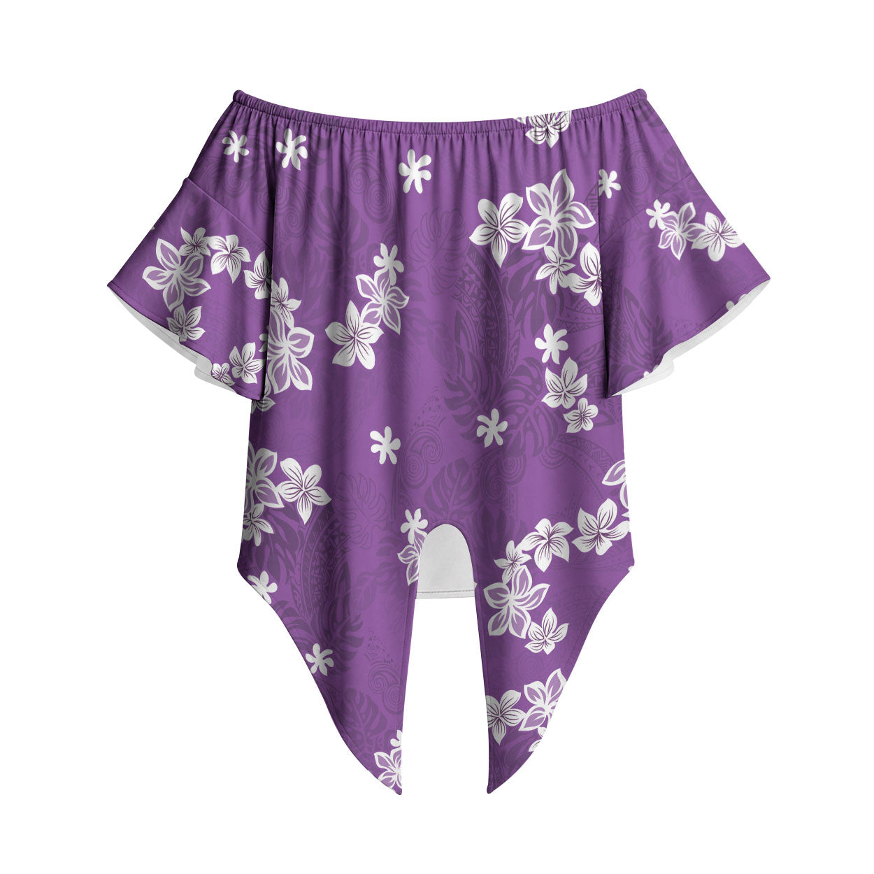 Hawaii Monstera Deliciosa Off Shoulder Wrap Waist Top Purple Plumeria Polynesian Pattern LT05 Purple - Polynesian Pride