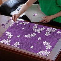 Hawaii Monstera Deliciosa Puzzle Purple Plumeria Polynesian Pattern - Polynesian Pride